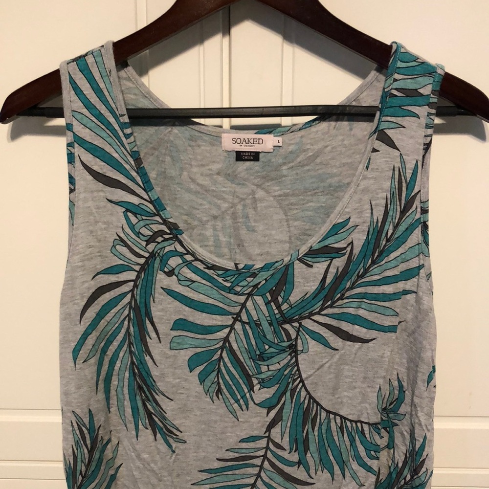 Soaked large floral tank grey teal